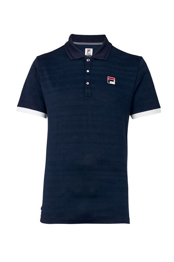 Camisas Polo Fila Hombre Azul Marino / Rojas / Blancas - Heritage Tennis Striped - España 742983ZUQ